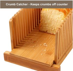 Trancheuse à pain en bambou de qualité supérieure Couteau à pain pliable et compact Trancheuse en 3 tailles pour les collecteurs de miettes de pain faits <span class=keywords><strong>maison</strong></span> - Product Image 4