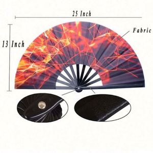 Éventail pliable holographique de 33 cm en tissu nylon, grand éventail réfléchissant en bambou pour festivals, fêtes et spectacles, artisanat en bambou fait main - Product Image 2