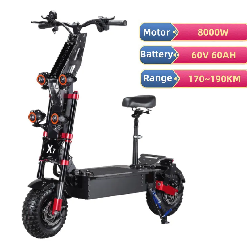 2023 hot sale electric scooter 14inch tire foldable off road electric scooter with seat 60v 60ah 8000w dual motor scooter adult