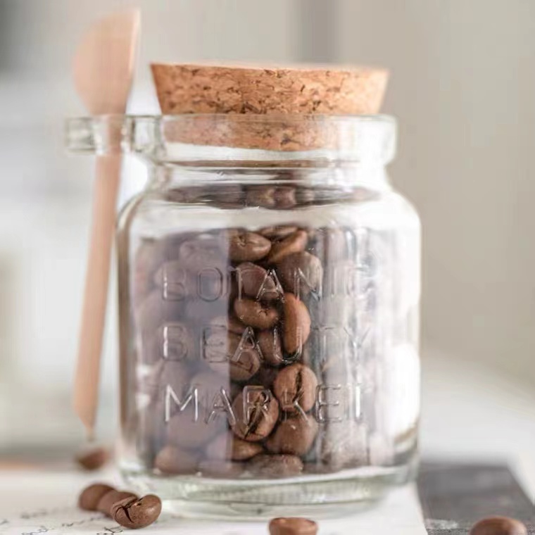 250ML Custom Yogart Glass Bottle With Cork Stopper And Wood Spoon Storage Jar