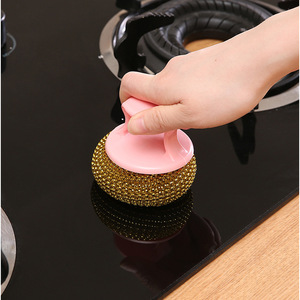 Steel Wool Scrubber With Handle Kitchen Cleaning Brush Pot Dishwashing Brush Steel Wool Pad Solid Shape Plastic And Metal - Product Image 3