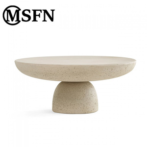 Mesa de Café Moderna com Base em Disco de Microcimento Orgânico, Estilo Wabi Sabi, Acabamento Fosco, Móveis para Sala de Estar - Product Image 2