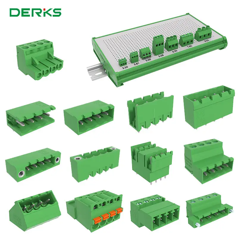 Derks mùa xuân pluggable khối thiết bị đầu cuối 2/3/4/5/6/7/8/9/10 Pin 3.81mm 5.0mm 5.08mm Pitch PCB vít khối thiết bị đầu cuối kết nối