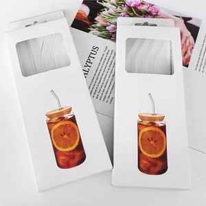 Bộ ống hút thủy tinh trong suốt thân thiện với môi trường 4 + 1 8*200mm hình thẳng Phụ kiện thanh bàn chải bền vững Hộp quà tặng sang trọng - Product Image 1