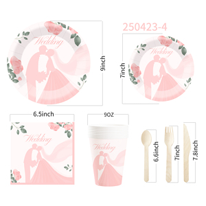 Juego de vajilla desechable para boda DAMAI, platos de papel rosa con diseño floral para despedida de soltera, suministros para fiesta, para 8 personas - Product Image 6