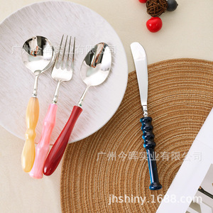 Starry Color Acrylic 304 Stainless Steel Cutlery Set Knife Fork Spoon Simple Style Solid Color Polishing Mirror - Product Image 3
