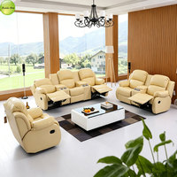 Sofá Reclinable de Cuero de Lujo para Cine en Casa con Mesa de Centro, Sofá Funcional para Sala de Estar, Conjunto de Sofás Reclinables de 3+2+1 Plazas, Modelo 8620