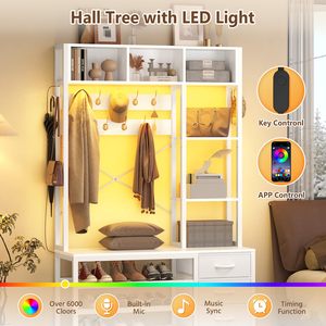 SENYU Modern White Entryway Hall Tree <b>Coat</b> <b>Rack</b> with 6 Hooks 5 Shelves <b>Shoe</b> Storage Cabinet Multifunctional Furniture - Product Image 3