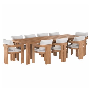 Juego de <span class=keywords><strong>Mesa</strong></span> <span class=keywords><strong>y</strong></span> <span class=keywords><strong>Sillas</strong></span> de Comedor de Madera de Lujo Moderno, Muebles de Exterior para Restaurante o Villa de Lujo Contemporánea, Diseño de Listones - Product Image 4