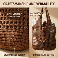 Sac fourre-tout en coton tissé au crochet SHINY Premium personnalisé, sac de marché en maille avec pochette intérieure pour femmes, vacances à la plage