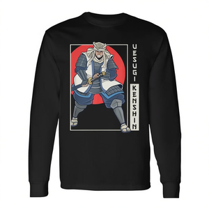 Camiseta de manga larga Samurai Uesugi Kenshin con diseño de guerrero de anime, camiseta negra con cuello redondo para hombre - Product Image 2