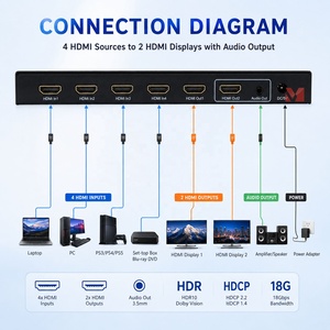 Commutateur matriciel HDMI 4x2 4K60 HDMI 2.0 18 Gbps HDR Db Vision <span class=keywords><strong>Extracteur</strong></span> <span class=keywords><strong>audio</strong></span> HDCP 2.2 Routeur vidéo - Product Image 2