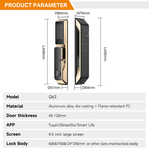 Serrure de porte intelligente numérique intelligente UIELOCK Q62 de haute qualité avec application Tuya, reconnaissance faciale 3D <span class=keywords><strong>Wifi</strong></span>, caméra, empreinte digitale, code, carte - Product Image 2