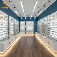 Vitrina Exhibidora de Gafas para Óptica Personalizada, Exhibidor de Lentes de Sol con Iluminación LED Blanca, Muebles Modernos para Tienda de Óptica