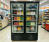 Réfrigérateur commercial vertical à 2 portes pour boissons, avec refroidissement par ventilateur, sans givre, vitrine de supermarché pour boissons avec porte vitrée
