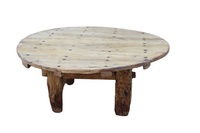Table basse ronde en bois massif de style rustique pour salon antique