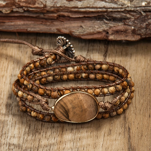 Gelang Manik-manik Buatan Tangan Wanita, Perhiasan Batu Permata Alami, Gelang Kulit 3 Untai Amazonite Kuarsa Merah Muda - Product Image 2