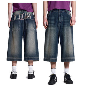 Custom Logo <b>Patch</b> Embroidered <b>Men</b> Jeans <b>Shorts</b> Acid Wash 100% Cotton Jorts Baggy Street Skating Loose Dark Blue Denim <b>Shorts</b> <b>Men</b> - Product Image 1