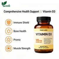 Gélules molles personnalisées de Vitamine D3 5000 UI 100 µg et K2 MK7 pour adultes, 360 unités, soutien articulaire, dentaire et osseux