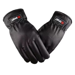Gants de sport en cuir à doigts entiers, taille unique, noirs, pour le cyclisme, doublés de polaire, chauds, compatibles avec les écrans tactiles - Product Image 2