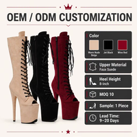 Chaussures de pole dance imperméables à lacets et fermeture éclair en faux daim de 20 cm (8 pouces) à bout ouvert, bottes de strip-teaseuse pour performance sur scène en boîte de nuit, personnalisables