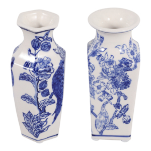 Vaso in ceramica Chinoiserie blu e bianco con disegno floreale e uccelli per decorare la casa, soggiorno e camera da letto - Product Image 5