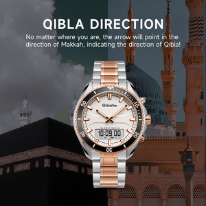 Montre-bracelet en acier inoxydable pour la prière musulmane avec <span class=keywords><strong>boussole</strong></span> Qibla, résistante à l'eau IP67, réveil, <span class=keywords><strong>boussole</strong></span> numérique GPS - Product Image 5