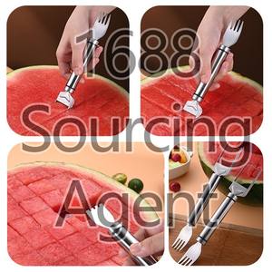 Couteau trancheur à double tête <span class=keywords><strong>en</strong></span> acier inoxydable 2-<span class=keywords><strong>en</strong></span>-1, coupe-fruits et fourchette à pastèque Gadget de <span class=keywords><strong>cuisine</strong></span> domestique - Product Image 6
