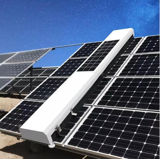 Autonomous Rail Mounted Solar Panel Cleaning Robot Automatic Unattended PV Module Cleaner System for Solar Power Plant and Farm