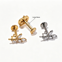 YW G23 ASTM F136 Titanium Internally Thread Flat Back Labret Stud Leaf Lip Helix Tragus Cartilage Piercing Studs.