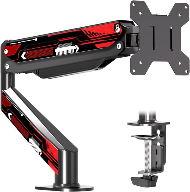 Red Gaming Single Monitor Arm for 13-32 Inch Screens Adjustable Gas Spring Stand Max Load 10kg VESA 75x75/100x100mm