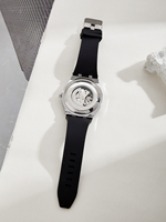 Reloj Mecánico Automático de Lujo para Hombre con Caja Cuadrada de Acero Inoxidable y Movimiento Esqueleto Autocargable con Correa de Silicona/Goma - Personalizado