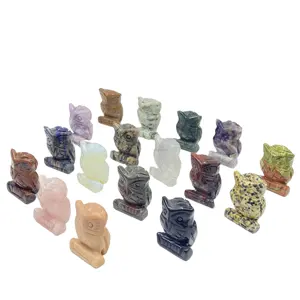 Búho de ágata de cristal para decoración, piedras mezcladas naturales, artesanías, 1,5 pulgadas, venta al por mayor