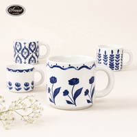 Tasse à café rustique bleue à fleurs SWT Farmhouse avec poignée ronde, mug en céramique pour la maison, la cuisine, le petit-déjeuner, la décoration