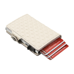 Casekey White Elegant Diamond Embossed Leather Automatic <b>Wallet</b> Cardholder Slim Minimalist Pop Out Aluminum Alloy Card <b>Holder</b> - Product Image 2