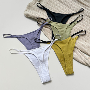Style européen américain 1058 Nouvelle Collection Pantalon T en coton côtelé fin Sexy Bretelles fines Culottes pour femmes Couleurs contrastées - Product Image 3