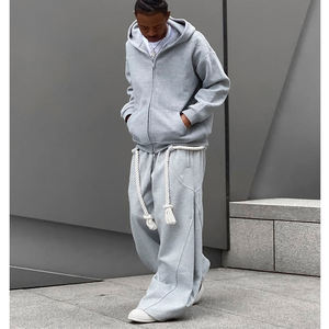 Conjunto de Ropa Urbana Hip-Hop para Hombre, Talla Grande, Silueta Holgada, Sudadera con Capucha y Cremallera, Pantalones Deportivos de Pierna Ancha - Product Image 3