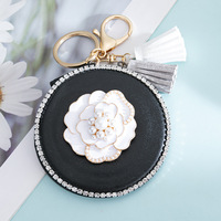 Porte-clés créatif en cuir, miroir de maquillage portable, mini miroir rond, petite fleur, miroir de poche personnalisé, outil de beauté cosmétique, cadeau
