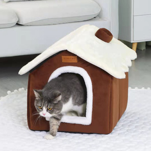 Commercio all'ingrosso di lusso pieghevole letto di gatto classico quadrato al coperto gatto cubo casa con gratta e vinci inverno Pet mobili per animali - Product Image 6
