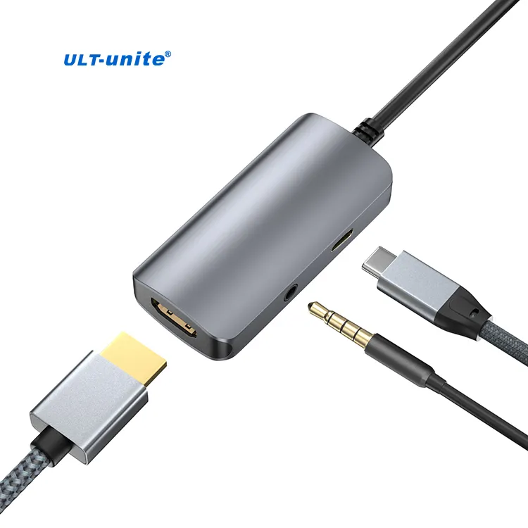 ULT-unite 3-in-1 USB 4-in-1 240W New Type C Hub USB-C To HDMI Adapter With 3.5 Mm Audio And PD 100W Projector Use