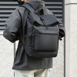 Laptop <b>Backpack</b> Large Capacity <b>Waterproof</b> Unisex Gray Solid Color For Commuting Travel With Interior Compartment - Product Image 4