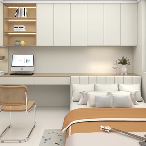 طقم أثاث غرفة نوم مخصص، سرير تاتامي كامل الحجم مع درجين، خزانة ملابس مدمجة، طاولة جانبية، تصميم عصري مجاني - Product Image 4