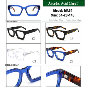 Marco de gafas ópticas vintage unisex éxito de ventas MA64 logotipo personalizado bisel grueso acetato claro o negro lente para lectura - Product Image 3