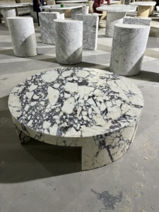 Moderne Ronde Calacatta Altviool Marmeren Salontafel Grote Sokkels Salontafel Centrale Tafels Met Marmeren Unieke Top Sokkel - Product Image 4