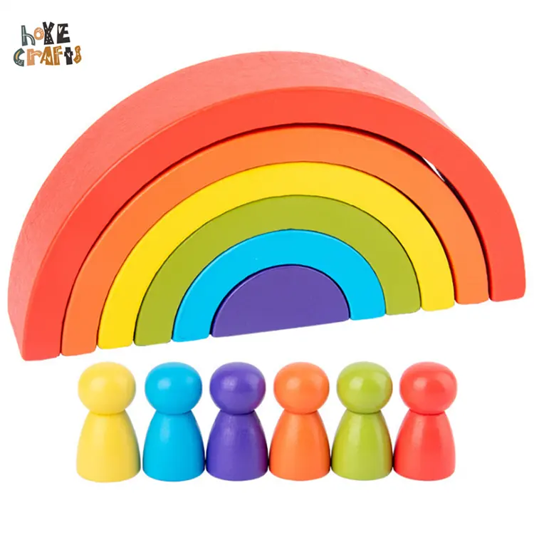 Brinquedo educativo Hoye artesanato jogo de classificação de cores blocos de quebra-cabeça de nidificação crianças arco ponte Montessori blocos de brinquedo infantil empilhador de arco-íris de madeira