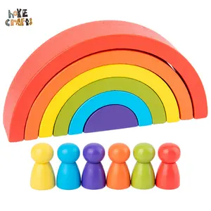 Juguete educativo Hoye manualidades juego de clasificación de colores bloques de rompecabezas de anidación niños arco puente Montessori bloques niños juguete arcoíris de madera apilador