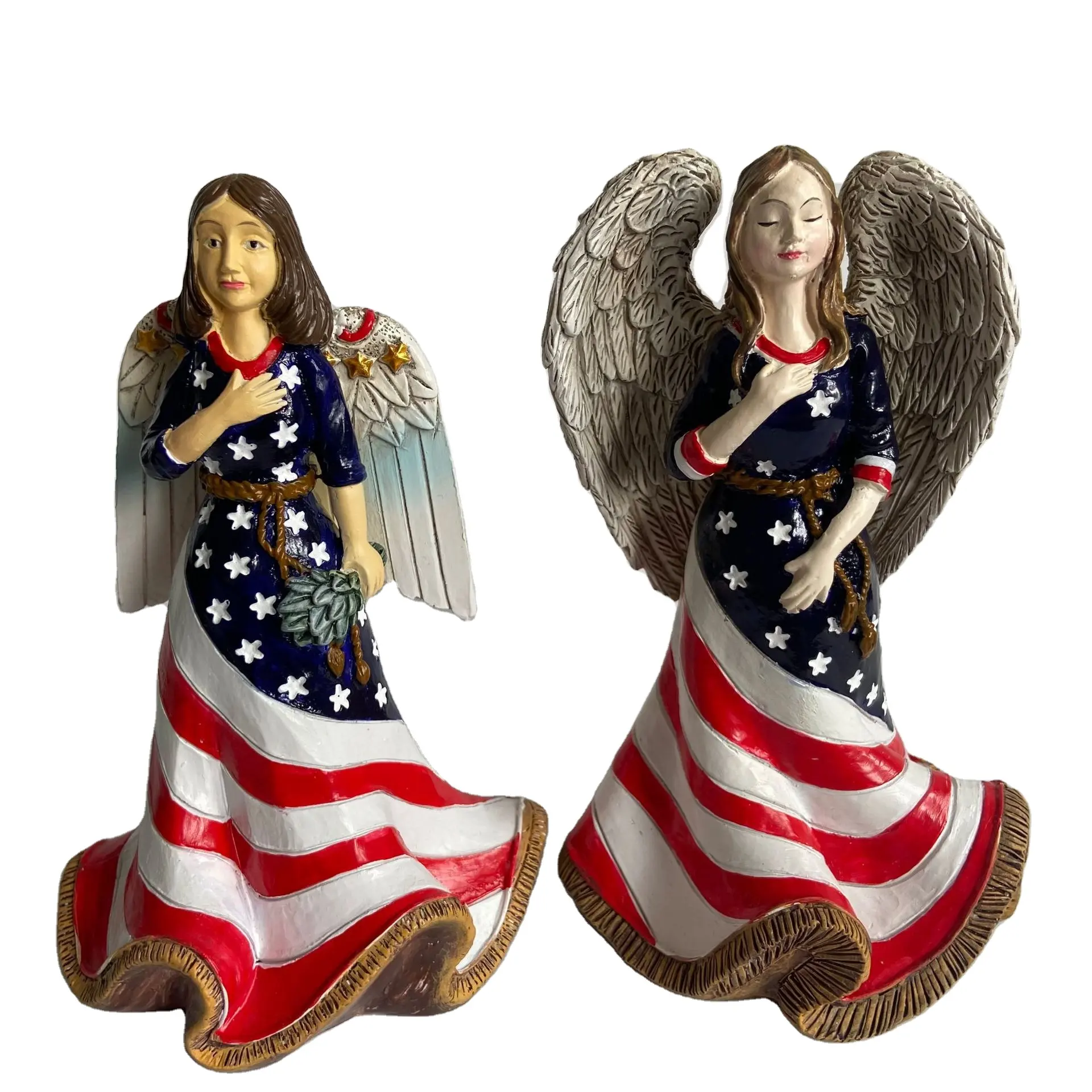 Figura de Ángel patriótico, estatua de resina femenina para decoración del Día de la independencia