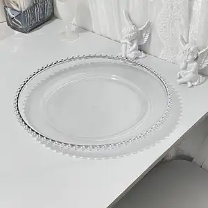餐具13英寸金色塑料圆形水果餐具餐盘透明餐具圆形透明烤盘玻璃餐盘