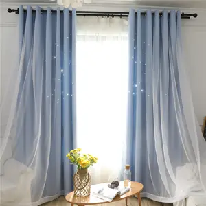 Blackout silver printed curtain material with stars pattern,curtain for kids room