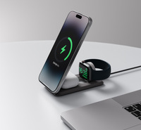 Nouveaux gadgets : support de téléphone pliable 3-en-1 avec charge sans fil magnétique 15W PD, charge rapide Type-C, support de téléphone en cuir premium
